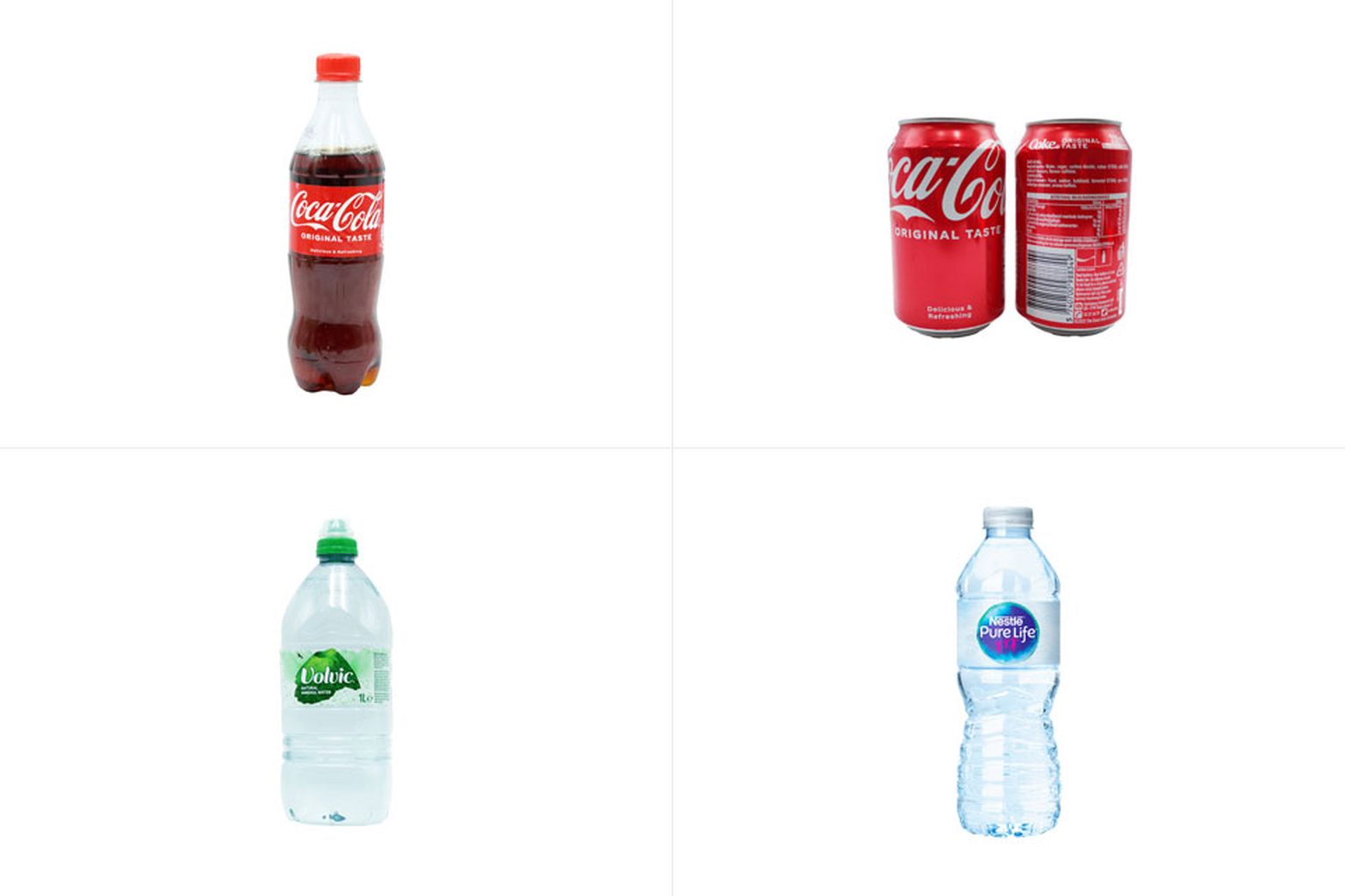 Cases of soft drinks, water and hot-drink supplies ready for retail restocking