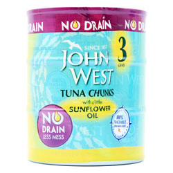JOHN WEST NO DRAIN TUNA CHUNKS S/FR OIL 3PK