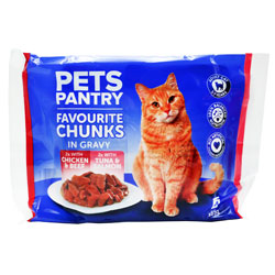 PETS PANTRY CHUNKS GRAVY CAT POUCH 4PK