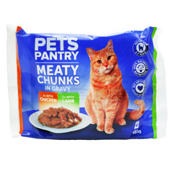PETS PANTRY MEATY CHNKS GRAVY CAT 4PK