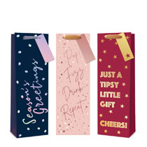 XMAS GIFT BAG BOTTLE NAVY PINK RED ASST