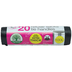 TIDYZ REFUSE SACKS JUMBO TIE HANDLES 100 LTR(B0575