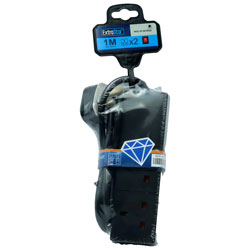 EXTENSION LEAD 2 GANG 1M SWITCHED BLACK