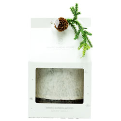 XMAS CANDLE CERAMIC WHITE SANDALWOOD 11.5X8CM