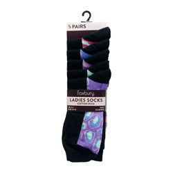 SOCKS LADIES 5PK BLACK CAMO FOOTBED